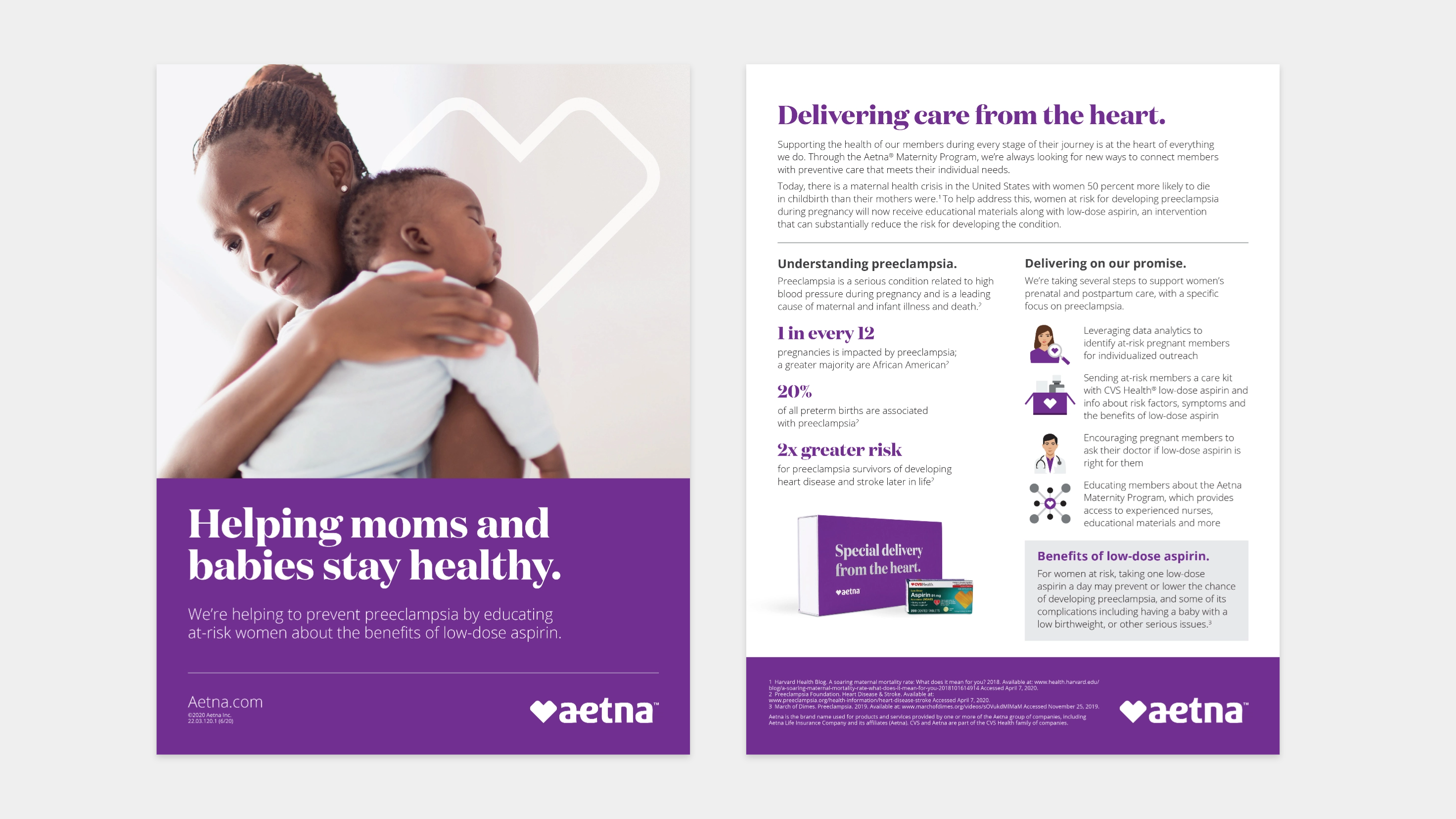 Front and back of an informational leaflet about helping moms and babies stay healthy.