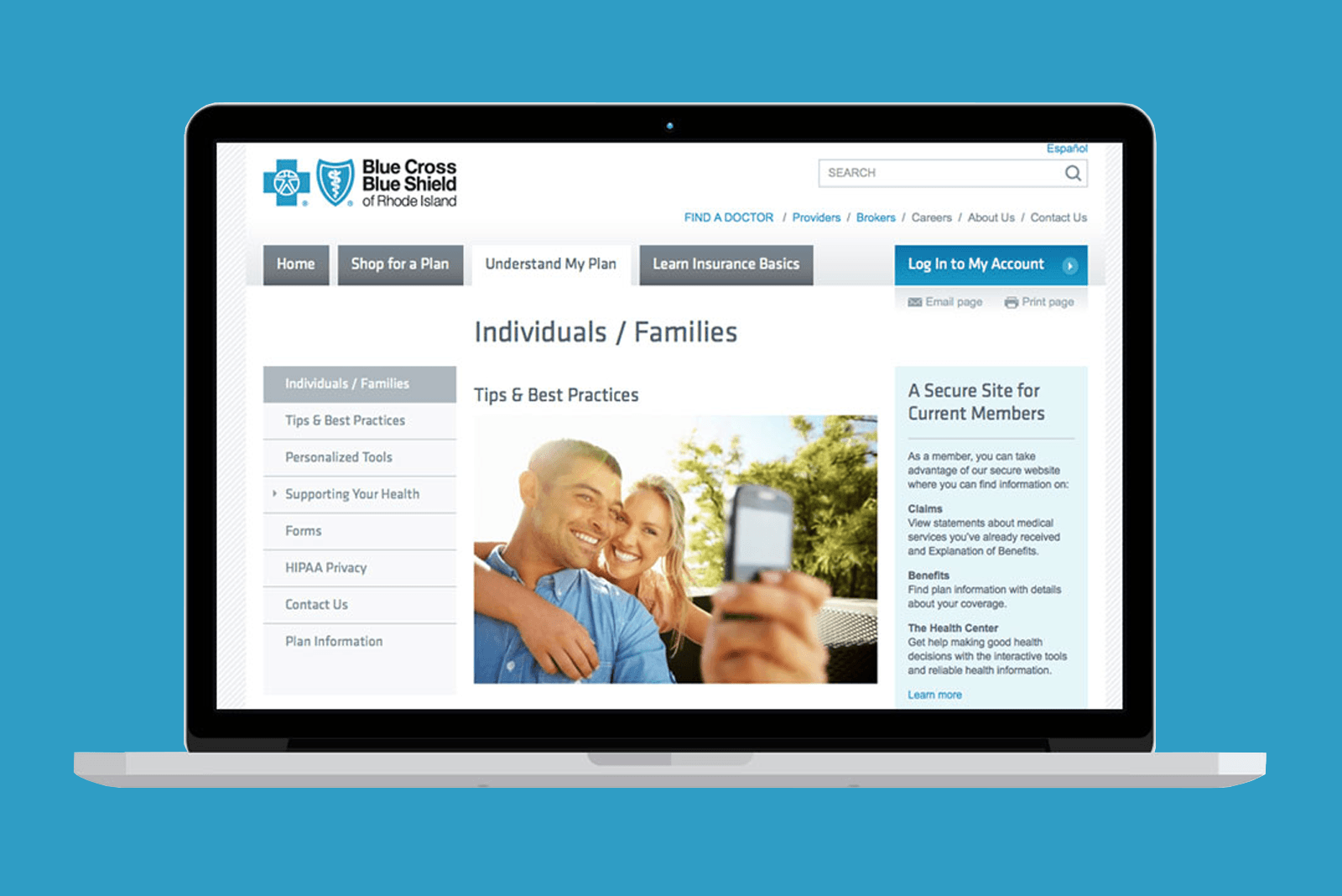 desktop display of old Blue Cross and Blue Shield of Rhode Island website 