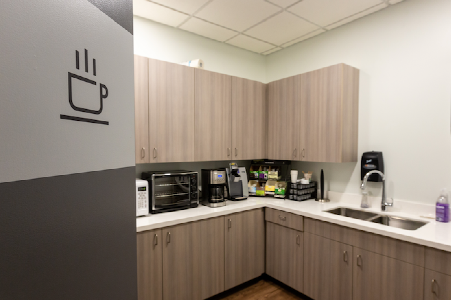 The kitchenette for studio crews at (add)ventures EPIC HQ.