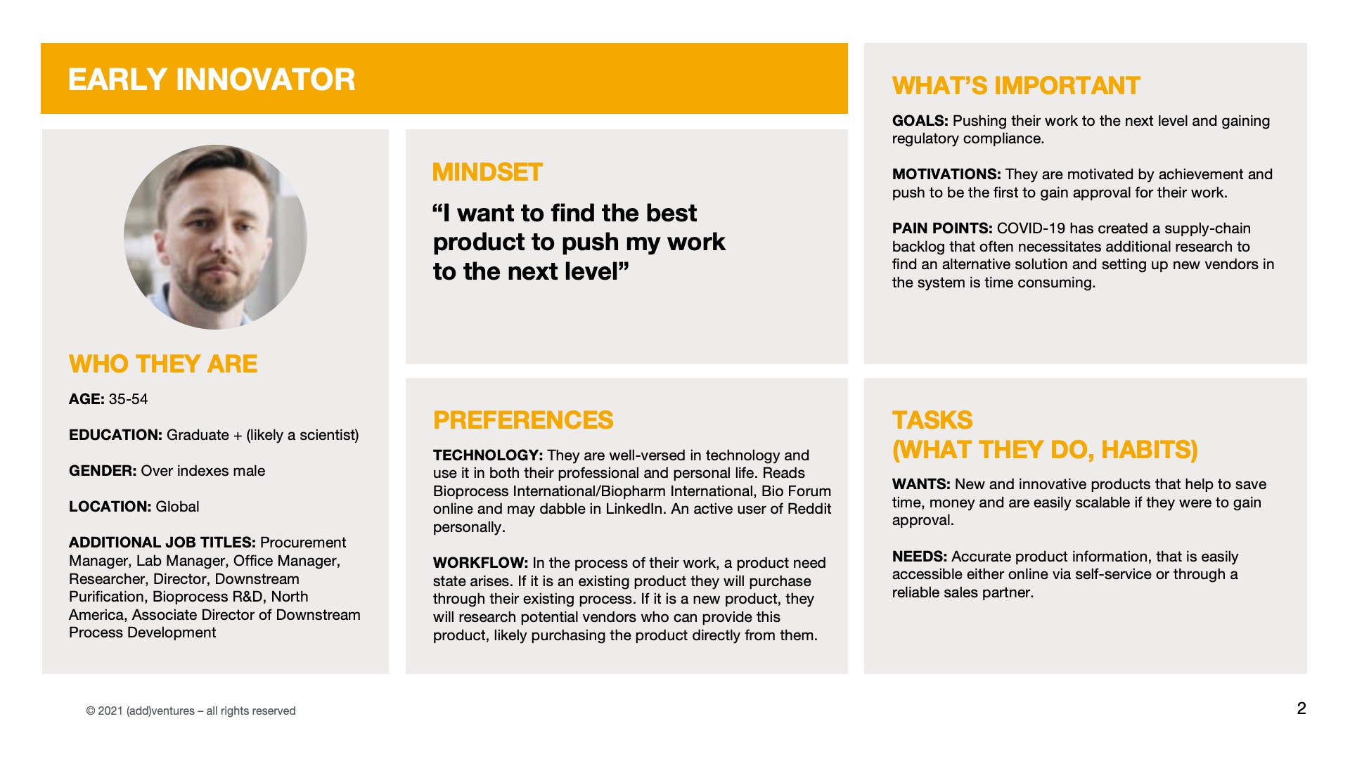 Early Innovator persona slide from case studies deck