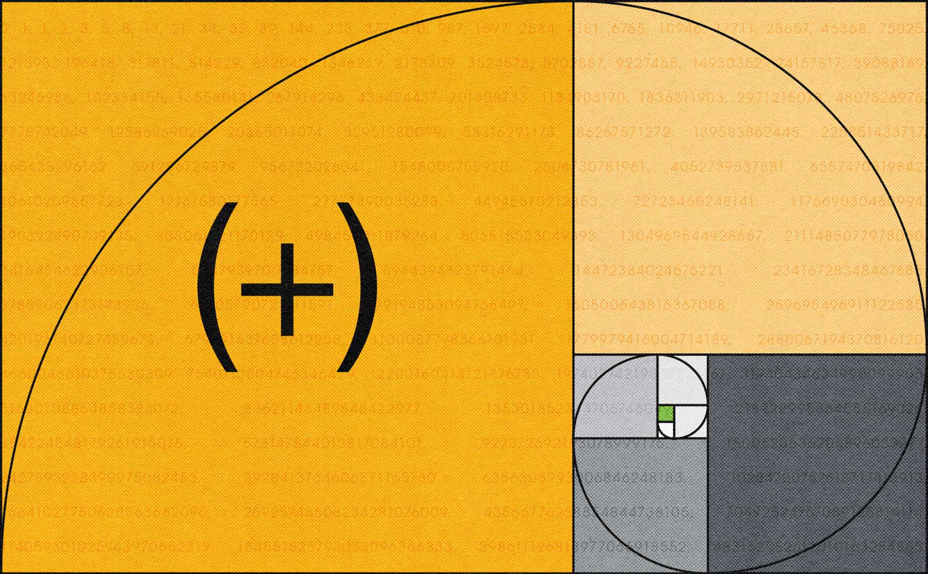Fibonacci spiral with (add)ventures color underlay and logo.
