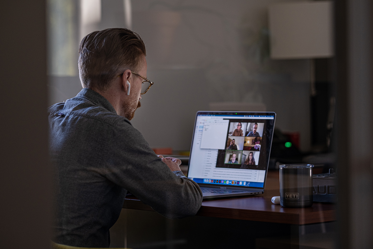 An (add)venturist attends a virtual meeting.