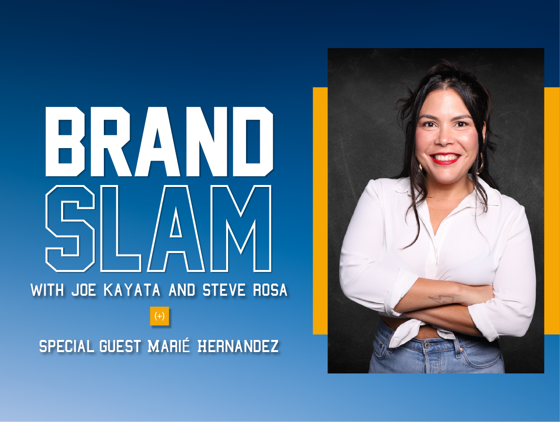 Brand Slam podcast logo and photo of Marié Hernandez.