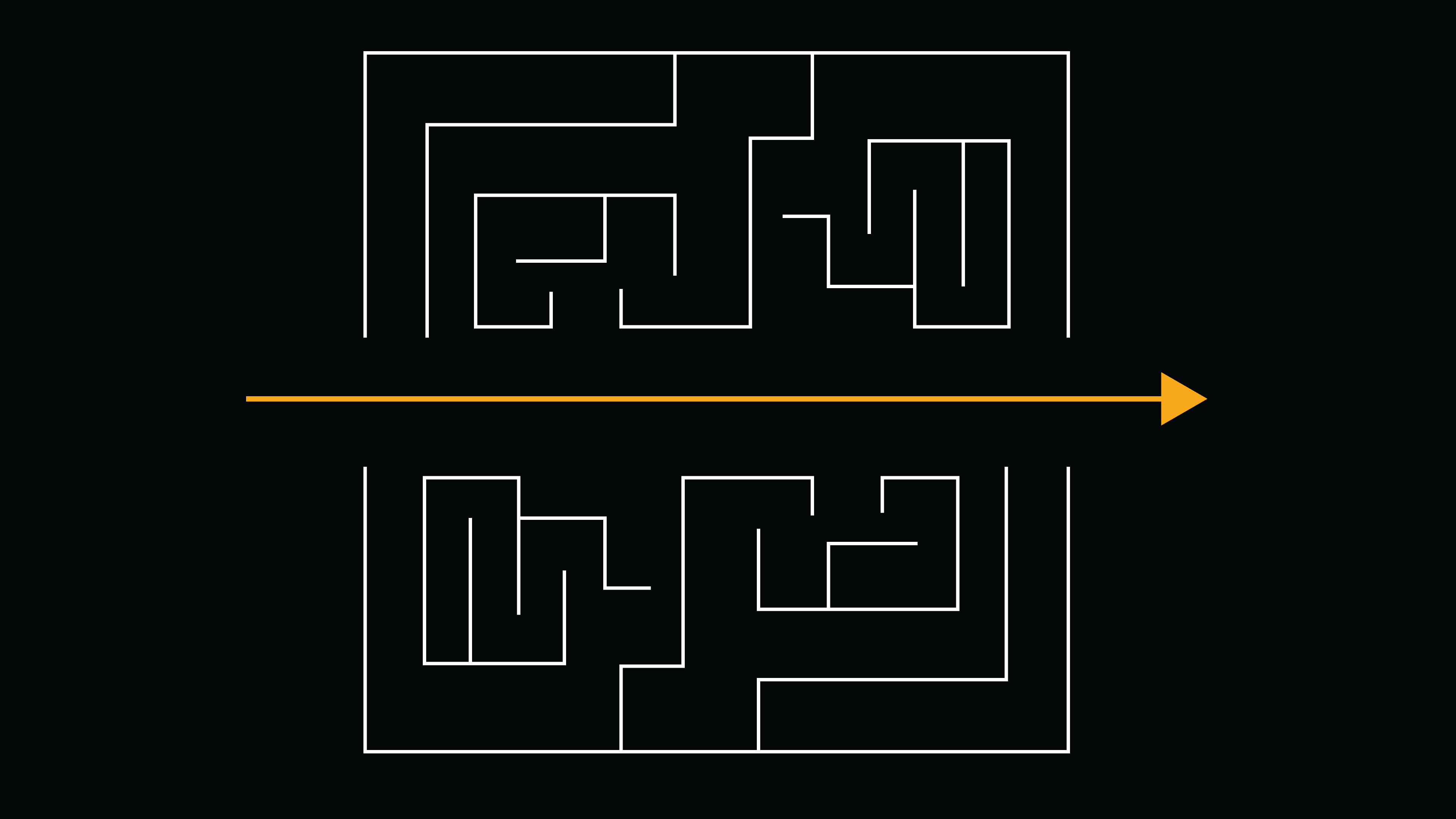 maze cut in half with a forward arrow 